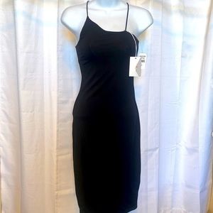 NWT Good American black bodycon asymmetrical mid length dress